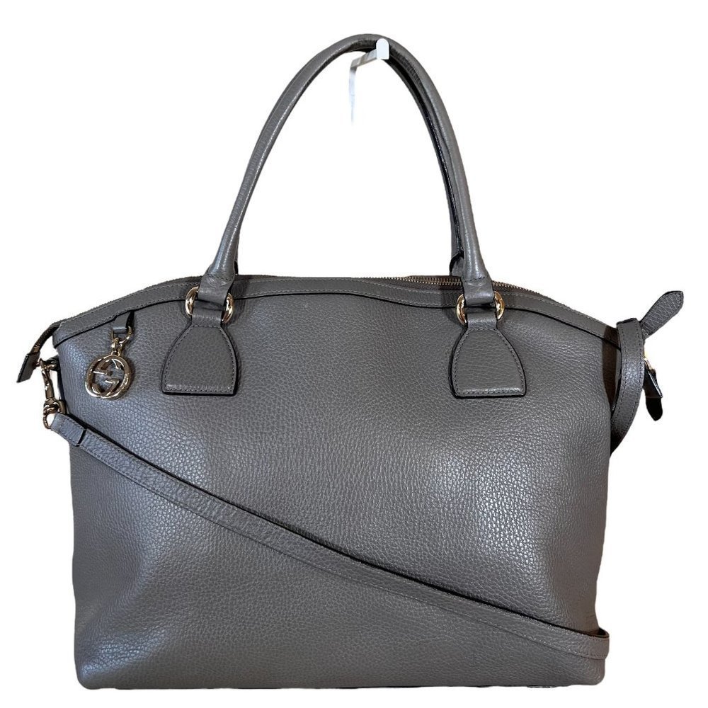 Authentic Gucci Shoulder Bag Gray Leather Used GG Handbag Vintage​​